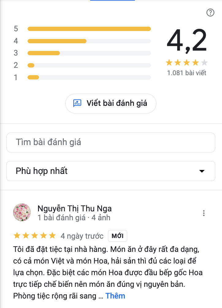 đánh giá Google về nhà hàng biển dương 1